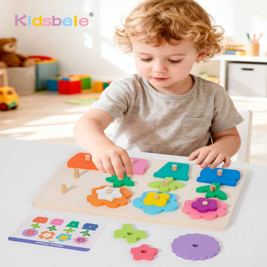 Kids Educational Game 3 - Montessori DIY Wooden Flower Puzzle Board