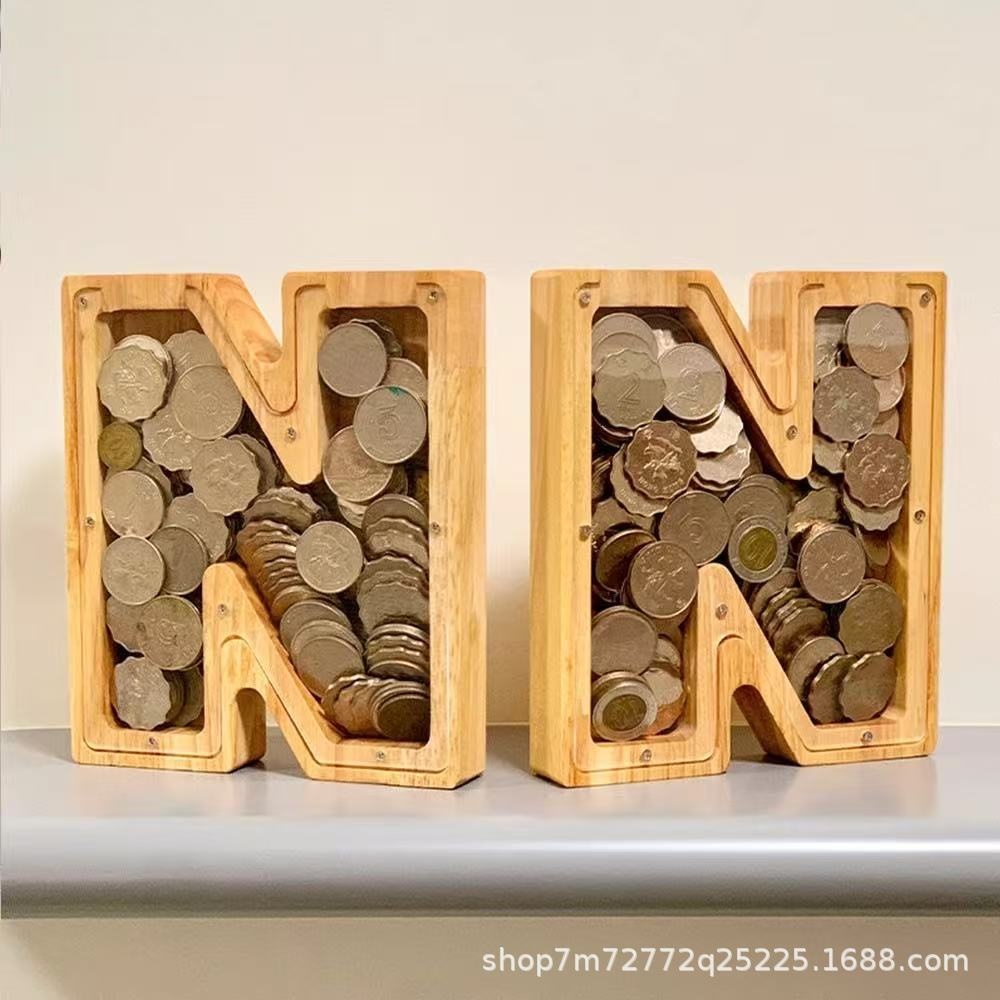 Kids Education Savings - Wooden 26 Letter Alphabet Coin Bank