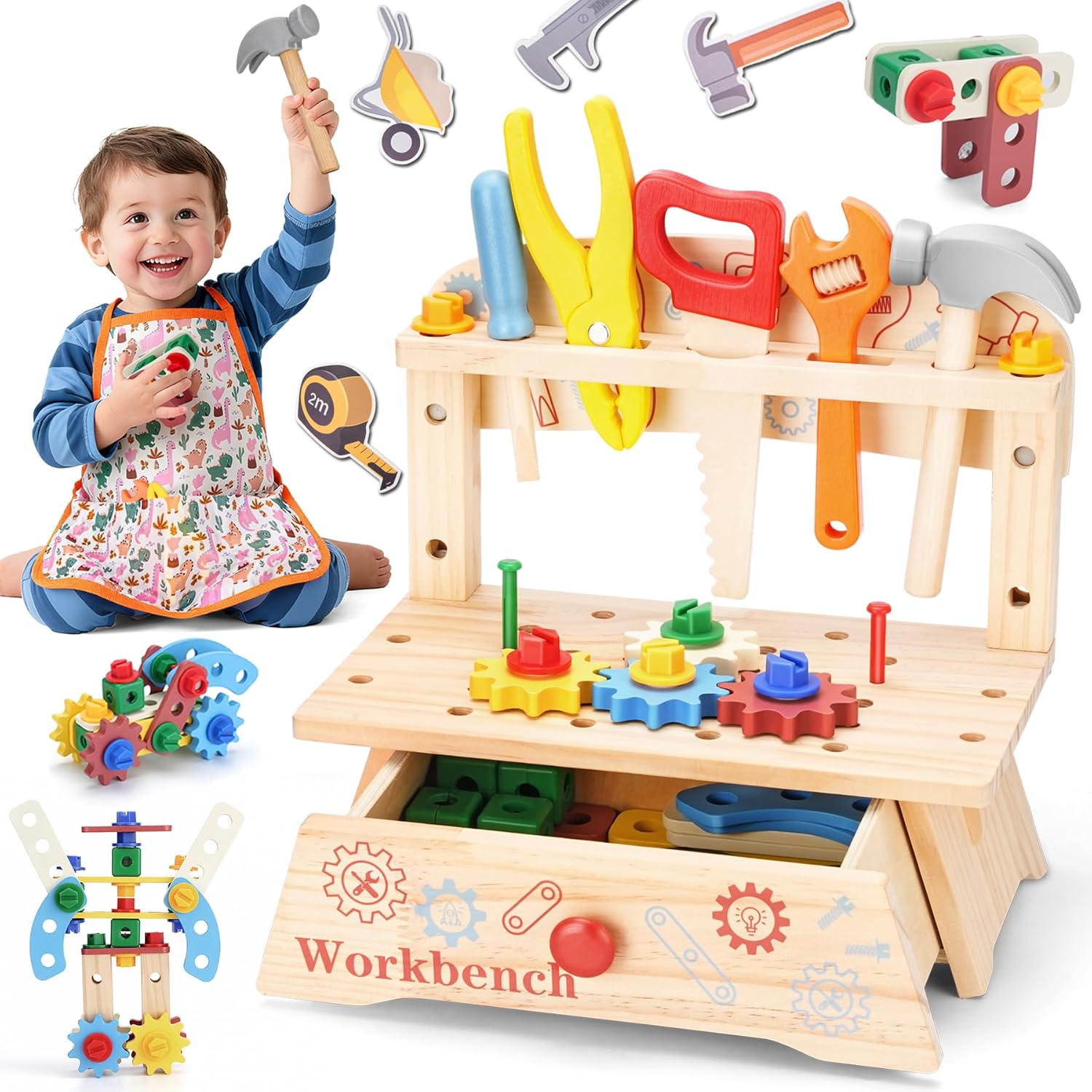 Kids Education Tools - Wooden Tool Bench for Kids,Montessori Educational