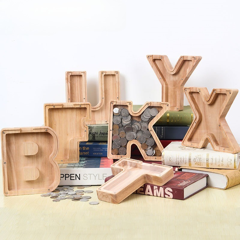 Kids Education Savings - Wooden Alphabet Money Box for Kids