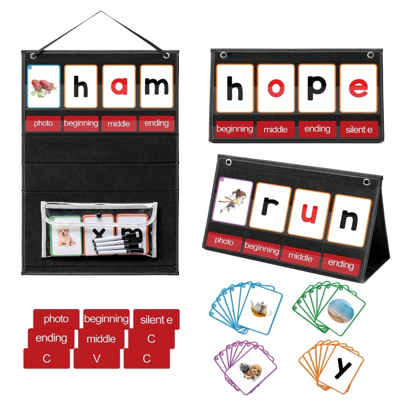Phonics Card Game - CVC Word Building Pocket Chart with