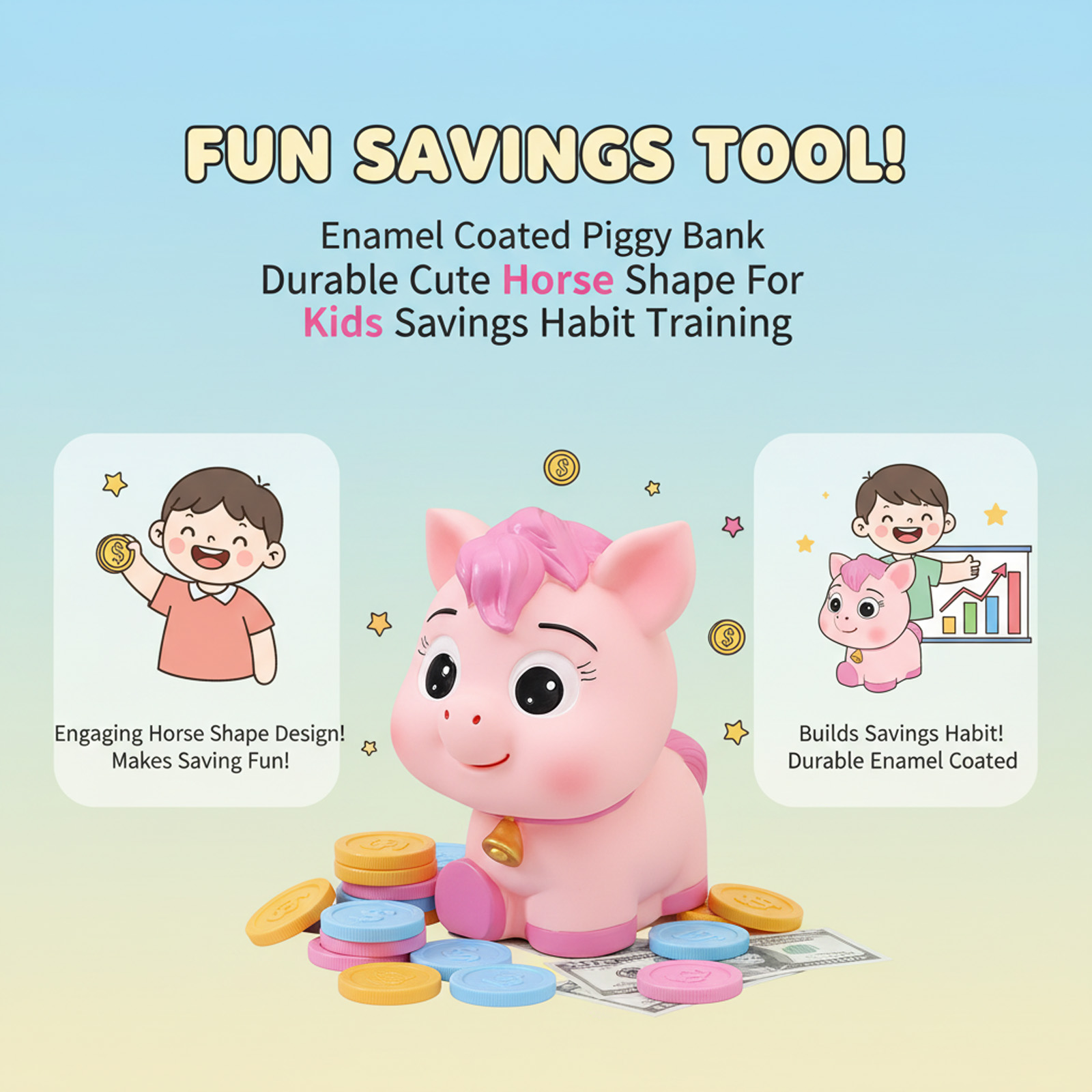Kids Piggy Bank Horse Shaped S - Kids Education Savings review and price