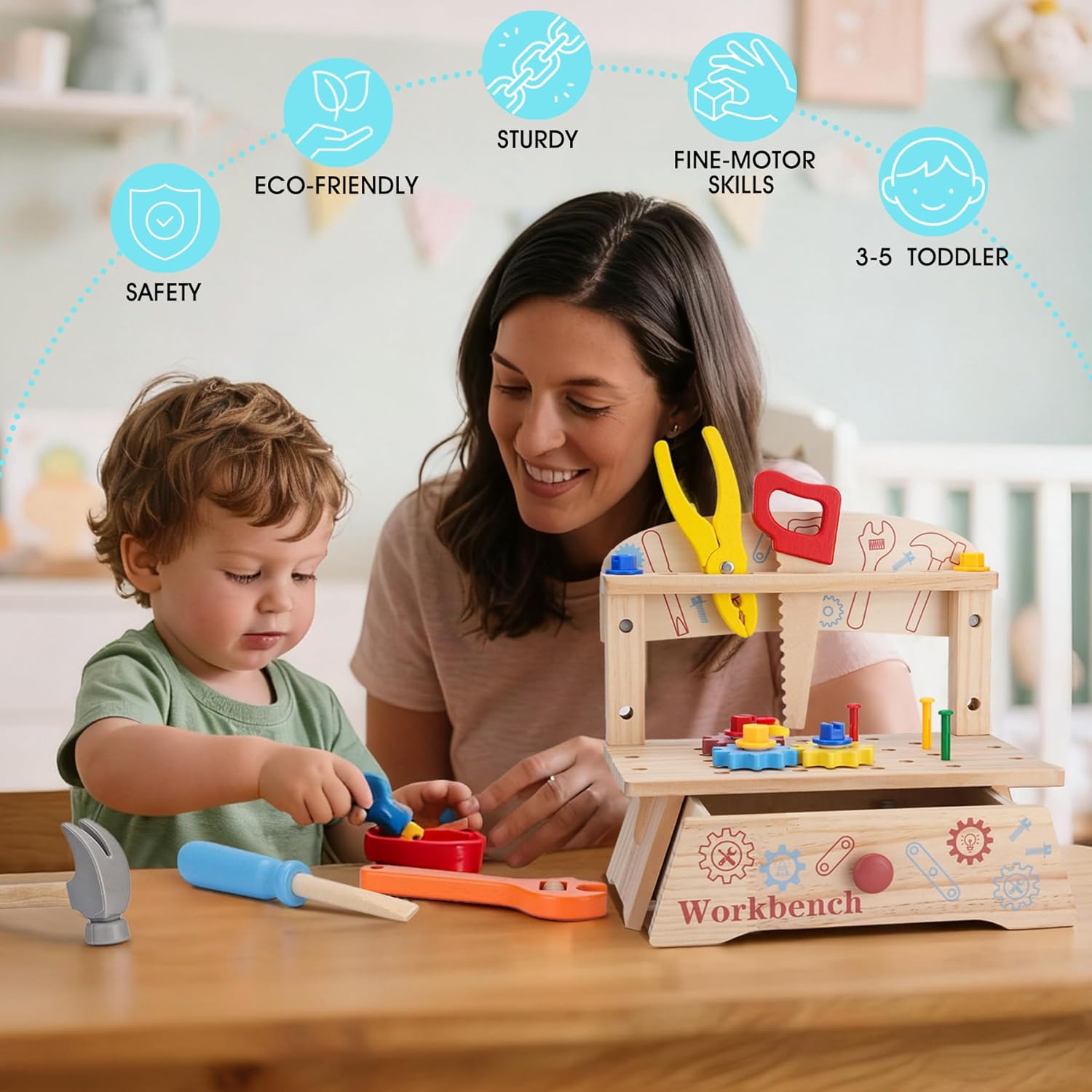 Wooden Tool Bench for Kids,Mon - Kids Education Tools review and price